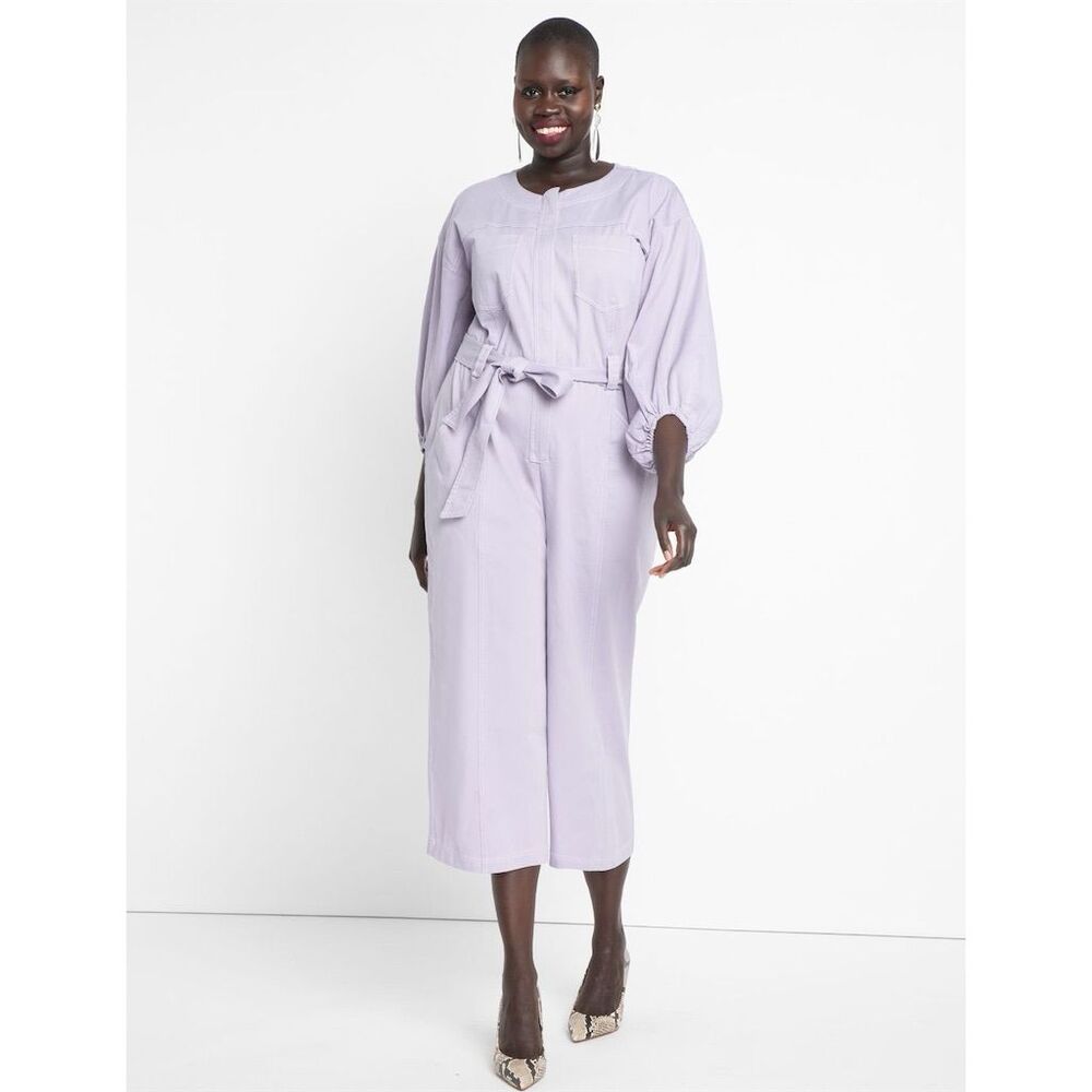 Eloquii Women's Plus Size 24 Purple Puff Sleeve Jumpsuit Casual